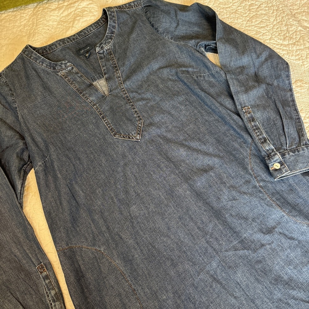 J Jill Denim Chambray Tunic Shirt Dress Size XS VNeck Front Cotton Boho Country
